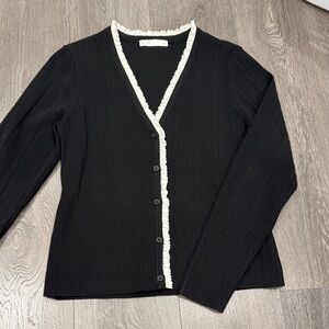 OAK + FORT Black Cardigan with White Trim